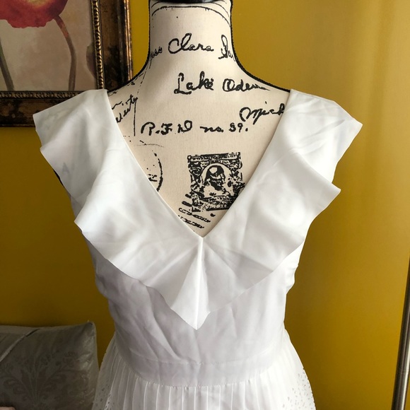 Tiered Lasercut Ruffle White Dress| - Picture 6 of 11